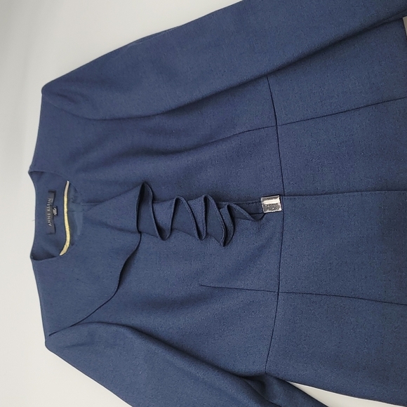 ANNE KLEIN SKIRT & JACKET BLUE SUIT w/LAYERED RUFFLE NECKLINE w/suit bag - Picture 3 of 17